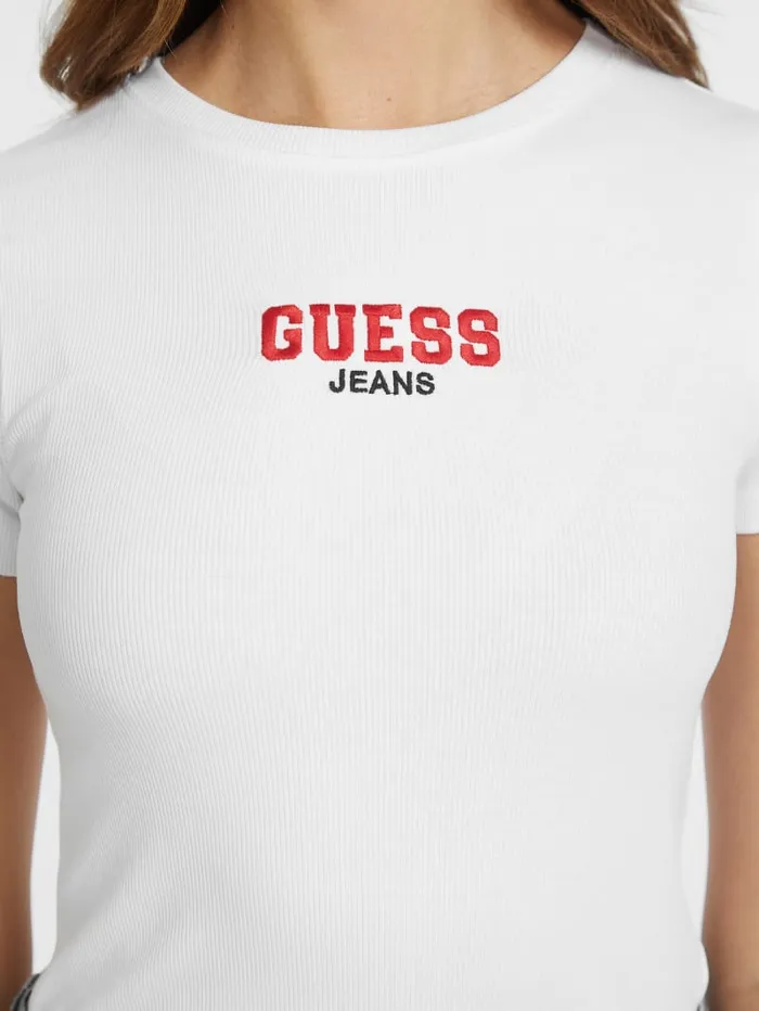 GUESS Tops Slim RibKnit Embroidered Tee Black 8211 Women