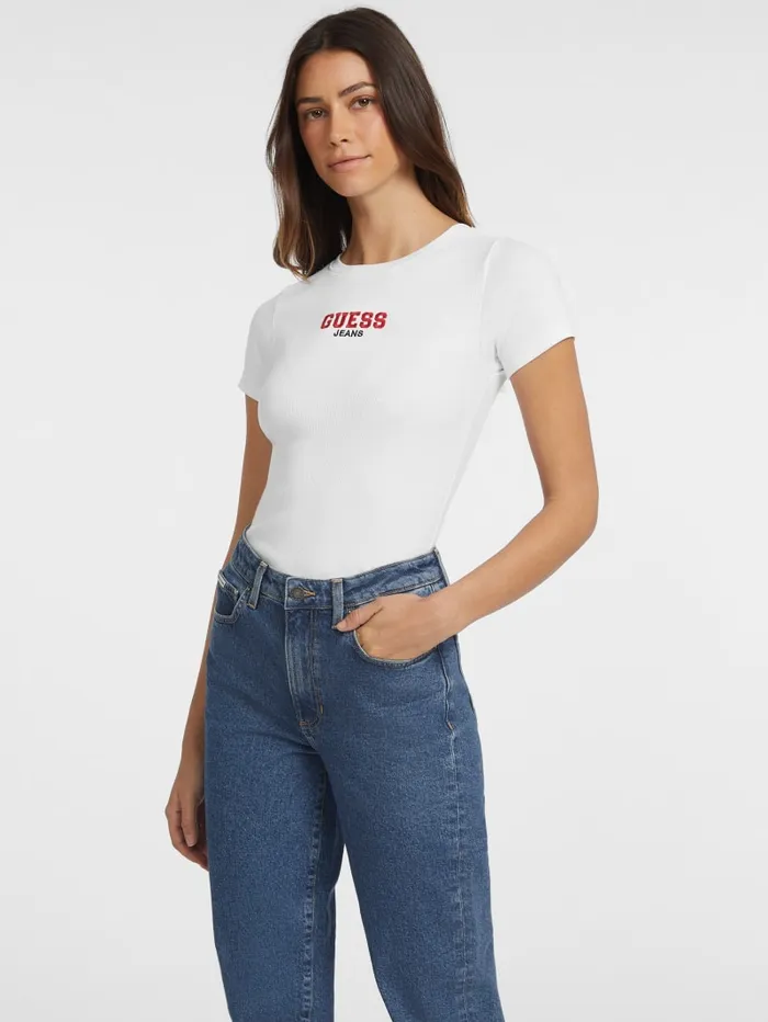 GUESS Tops Slim RibKnit Embroidered Tee Black 8211 Women