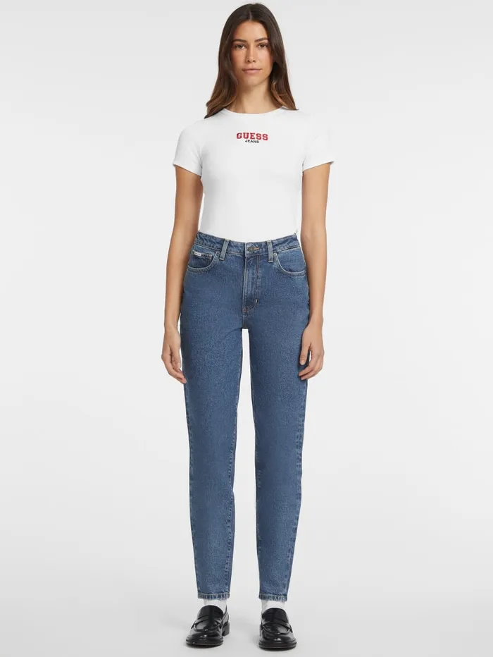 GUESS Tops Slim RibKnit Embroidered Tee Black 8211 Women