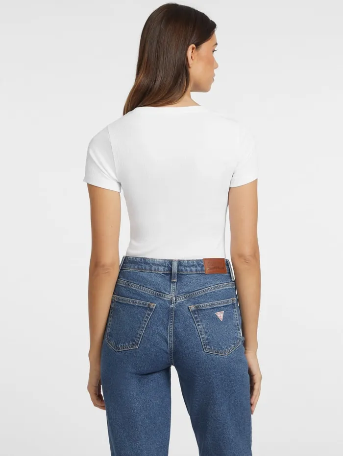 GUESS Tops Slim RibKnit Embroidered Tee Black 8211 Women