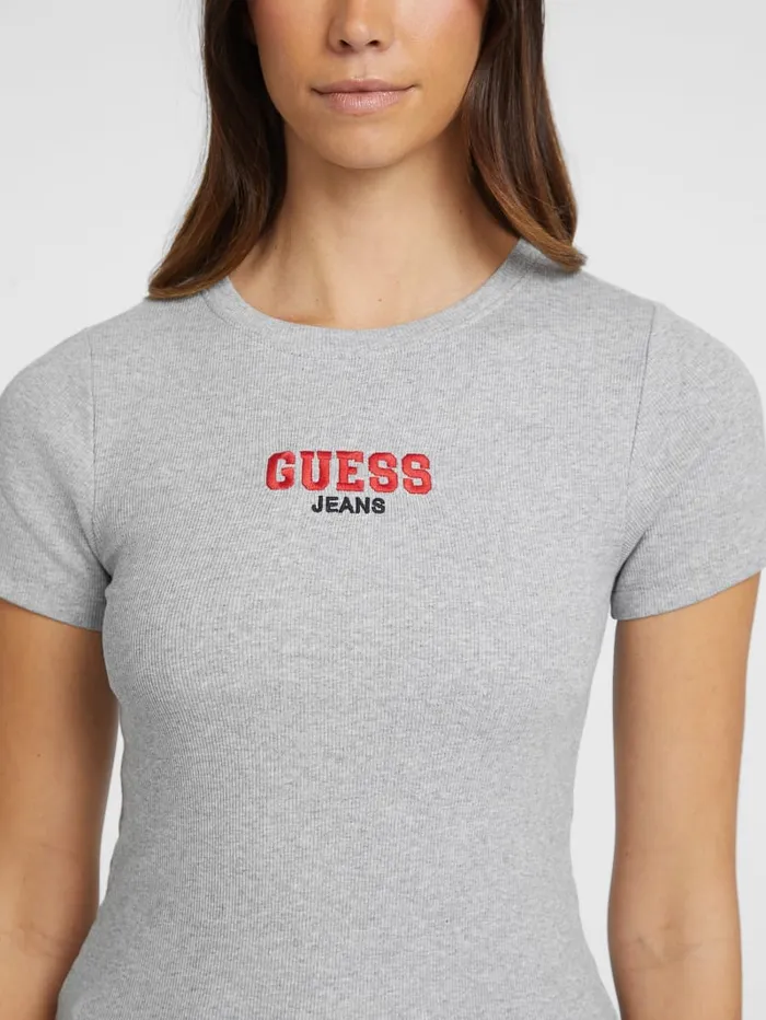 GUESS Tops Slim RibKnit Embroidered Tee Black 8211 Women