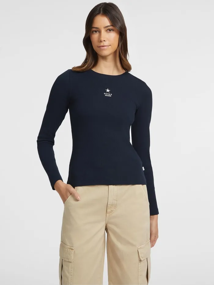 GUESS Tops Slim RibKnit Star Tee Blue 8211 Women