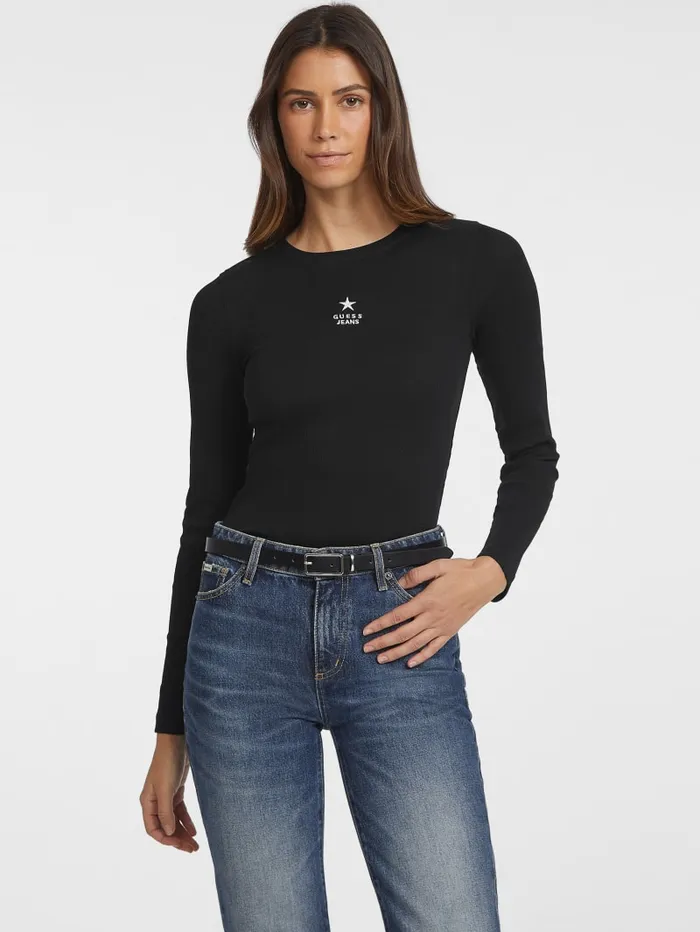 GUESS Tops Slim RibKnit Star Tee Blue 8211 Women