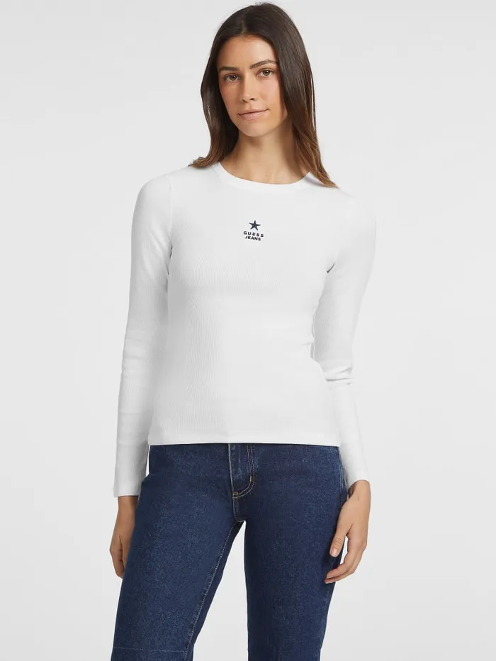GUESS Tops Slim RibKnit Star Tee Blue 8211 Women
