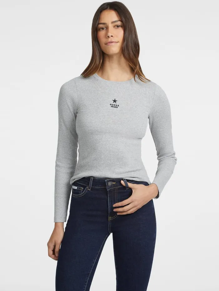 GUESS Tops Slim RibKnit Star Tee Blue 8211 Women
