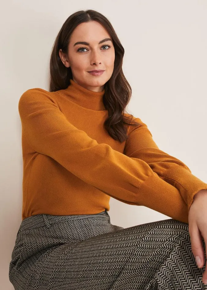 Gwyneth Balloon Sleeve Fine Knit Jumper Amber Women Phase Eight Knitwear