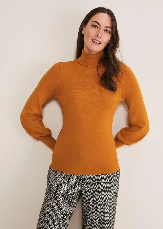 Gwyneth Balloon Sleeve Fine Knit Jumper Amber Women Phase Eight Knitwear