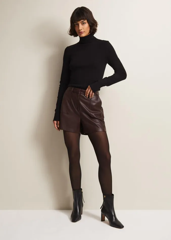 Hadley Faux Leather Shorts Burgundy Women Phase Eight Trousers