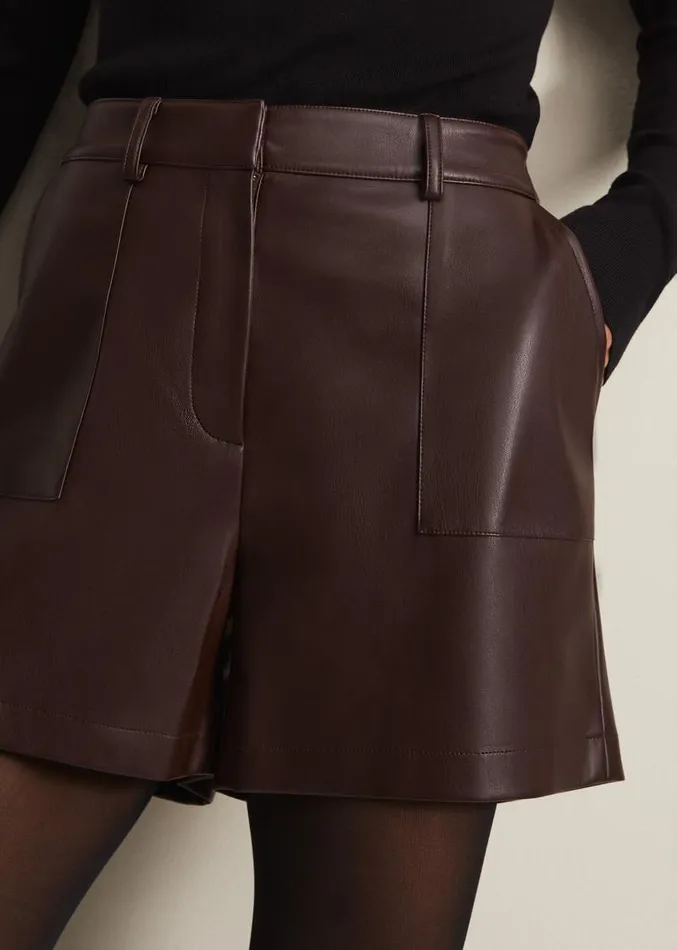 Hadley Faux Leather Shorts Burgundy Women Phase Eight Trousers