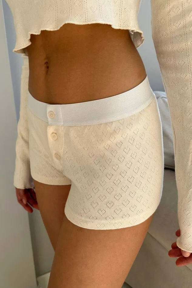 Heart Eyelet Boy Short Underwear Ivory Women Brandy Melville Intimates