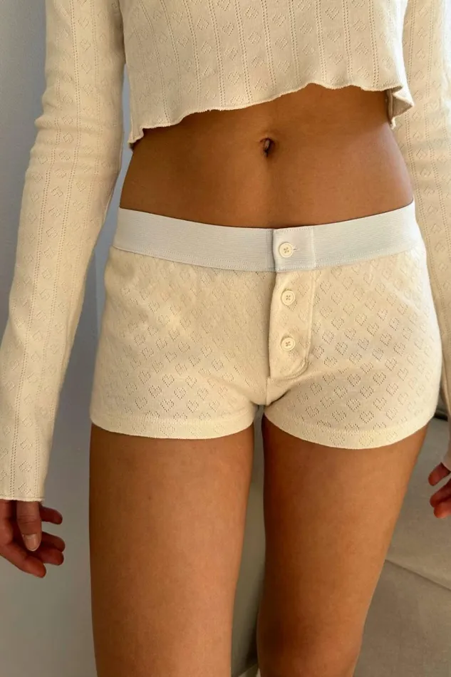 Heart Eyelet Boy Short Underwear Ivory Women Brandy Melville Intimates