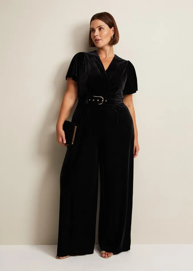 Holly Black Velvet Jumpsuit Black Women Phase Eight Dresses