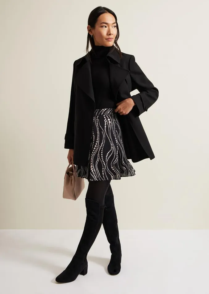 Ilaria Flippy Mini Pearl Print Skirt Black Women Phase Eight Skirts