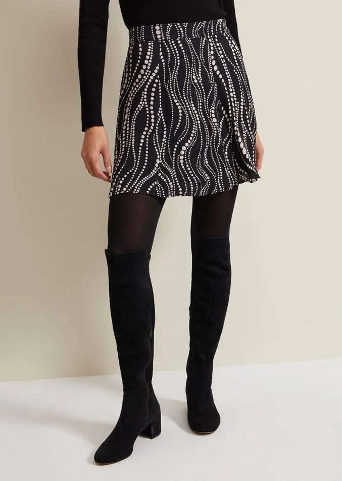 Ilaria Flippy Mini Pearl Print Skirt Black Women Phase Eight Skirts
