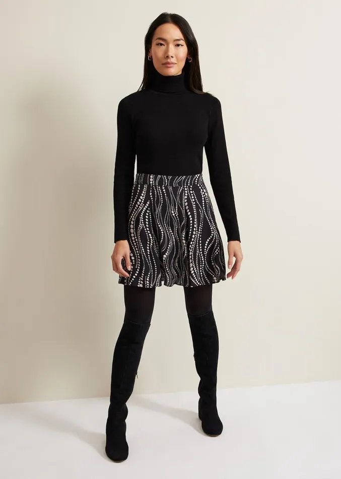 Ilaria Flippy Mini Pearl Print Skirt Black Women Phase Eight Skirts