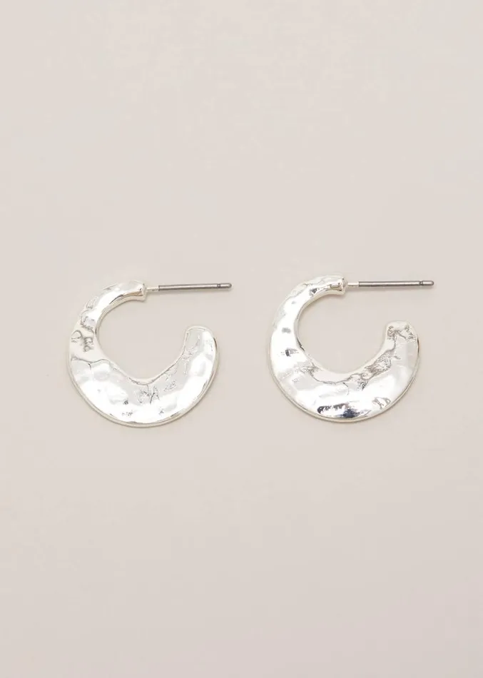 Irregular Mini Flat Hoops Silver Women Phase Eight Jewellery