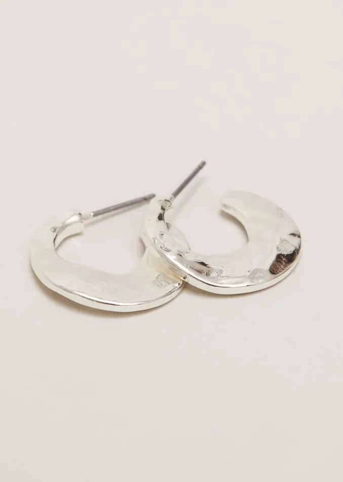 Irregular Mini Flat Hoops Silver Women Phase Eight Jewellery