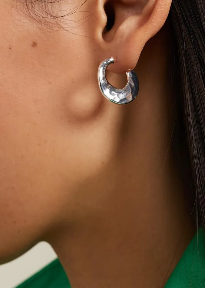 Irregular Mini Flat Hoops Silver Women Phase Eight Jewellery