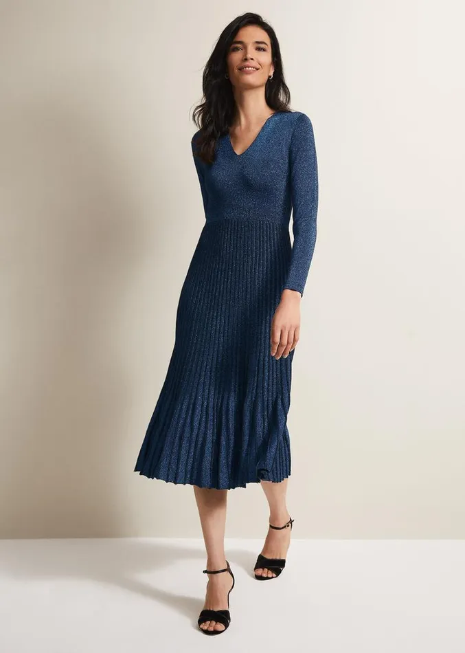 Jessamin Shimmer Knitted Midi Dress Blue Women Phase Eight Dresses