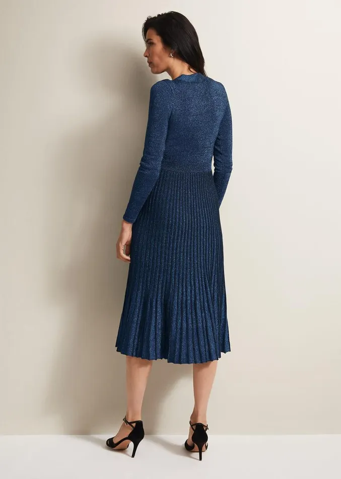 Jessamin Shimmer Knitted Midi Dress Blue Women Phase Eight Dresses