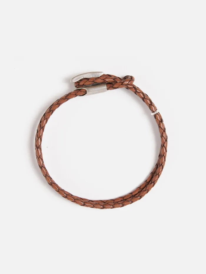 Jewellery Men Universal Works Anchor and Crew Padstow Bracelet In Light Brown 925 SilverBraided Leather