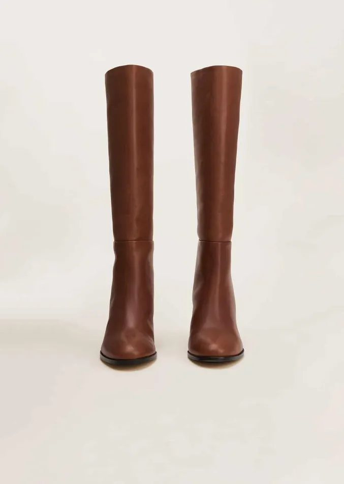 Jordan Tan Leather Long Knee Boots Tan Women Phase Eight Heels