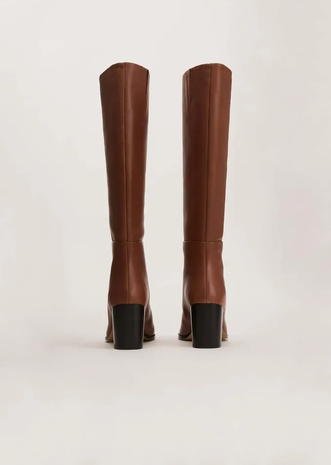 Jordan Tan Leather Long Knee Boots Tan Women Phase Eight Heels
