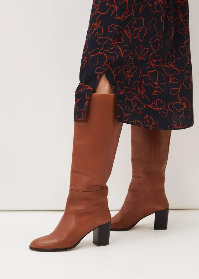 Jordan Tan Leather Long Knee Boots Tan Women Phase Eight Heels
