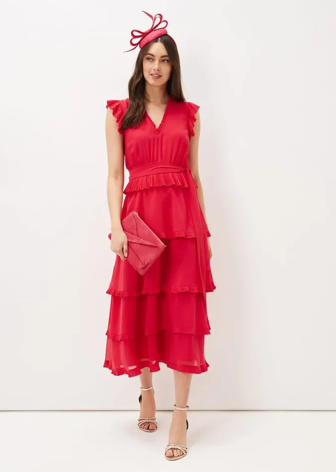 Josephina Tiered Midi Dress Lipstick Women Phase Eight Dresses