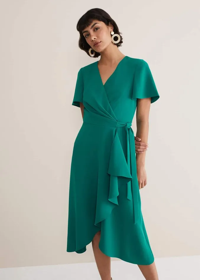 Julissa Ruffle Wrap Midi Dress Bright Green Women Phase Eight Dresses