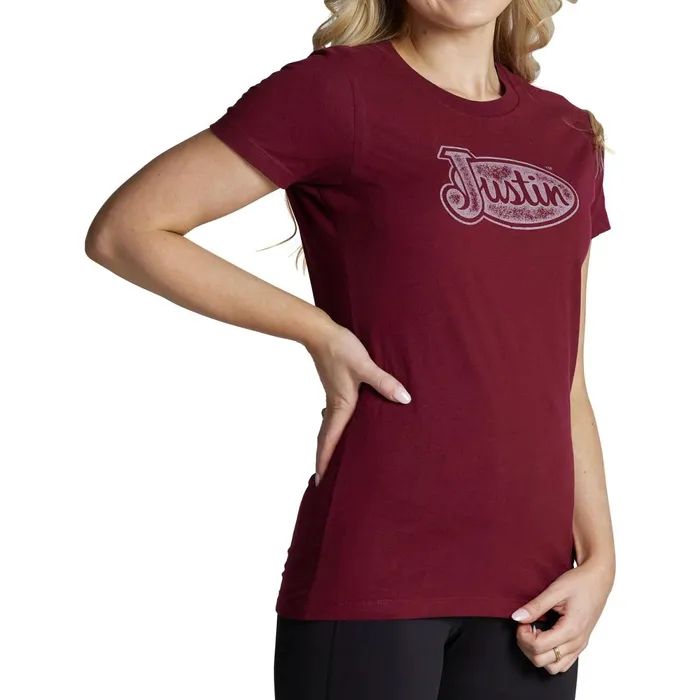 Justin Boots Justin Logo Tee Burgundy red Women TShirts and Tops