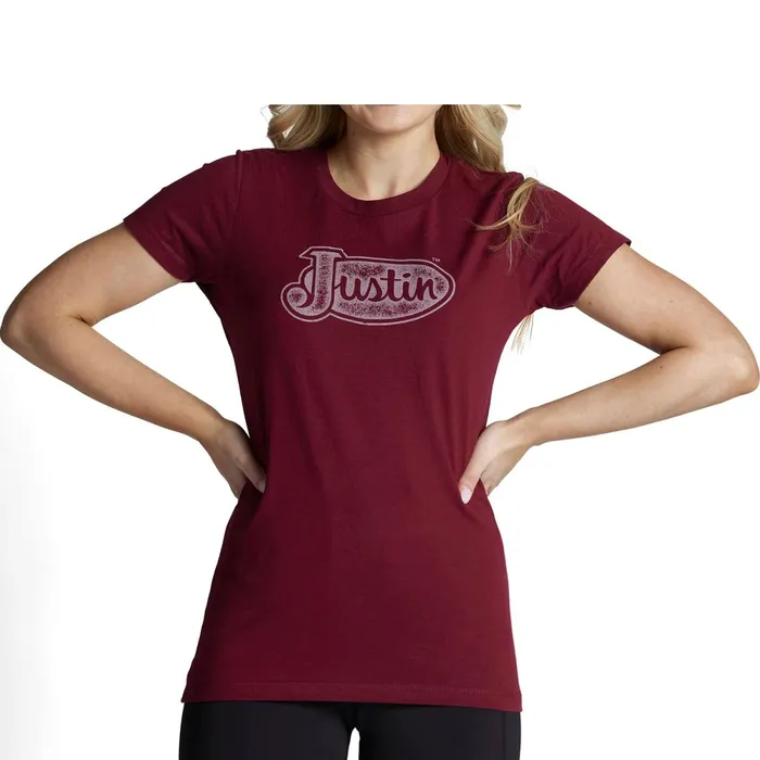 Justin Boots Justin Logo Tee Burgundy red Women TShirts and Tops