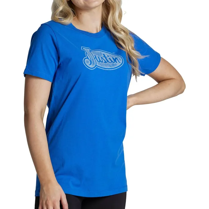 Justin Boots Logo Tee Royal Blue blue Women TShirts and Tops
