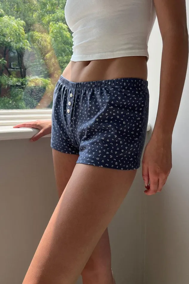 Keira Floral Sweatshorts Faded Navy With White Floral Women Brandy Melville Bottoms