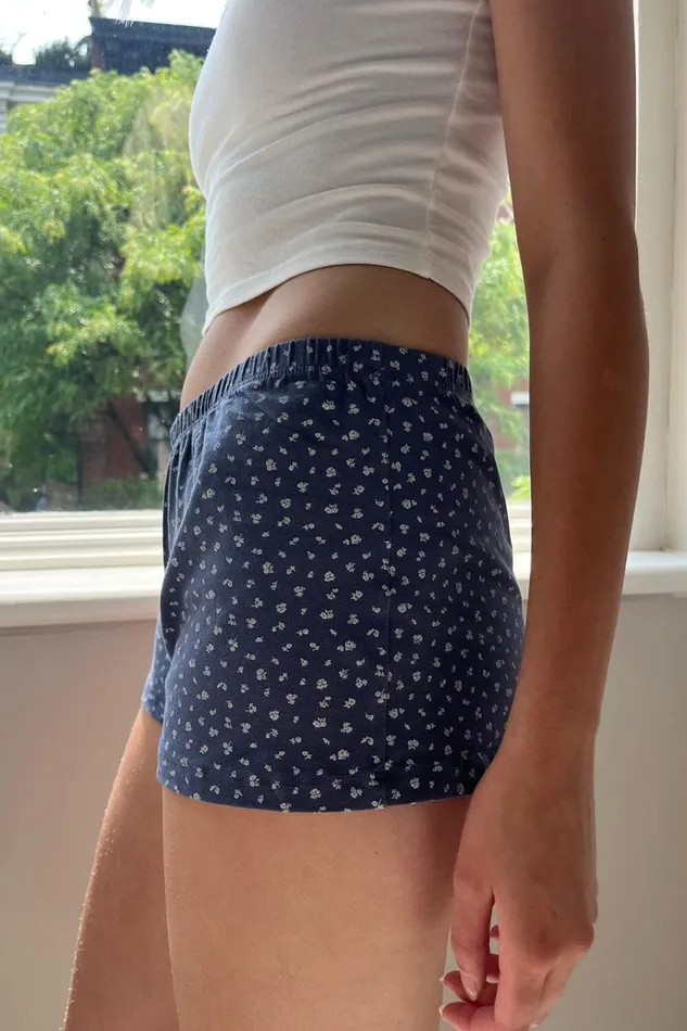 Keira Floral Sweatshorts Faded Navy With White Floral Women Brandy Melville Bottoms