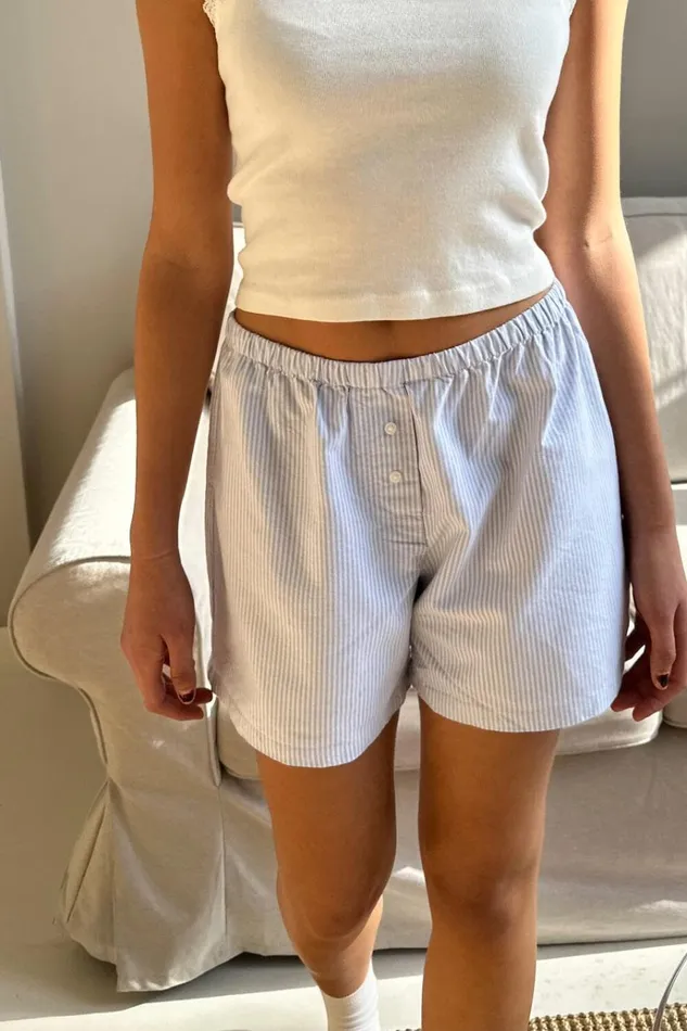 Keira Long Striped Boxer Shorts Blue Stripes Women Brandy Melville Bottoms