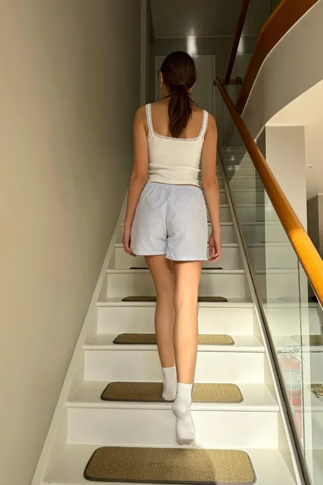 Keira Long Striped Boxer Shorts Blue Stripes Women Brandy Melville Bottoms