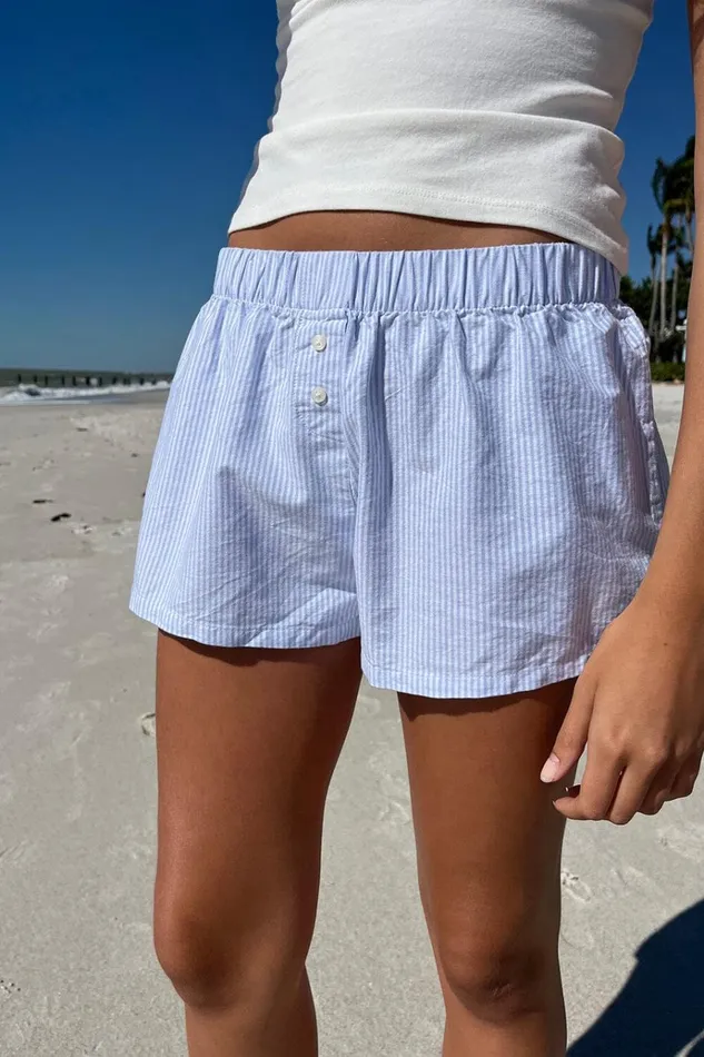 Keira Striped Boxer Shorts Blue Stripes Women Brandy Melville Stripes