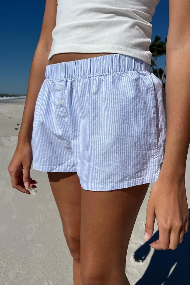 Keira Striped Boxer Shorts Blue Stripes Women Brandy Melville Stripes