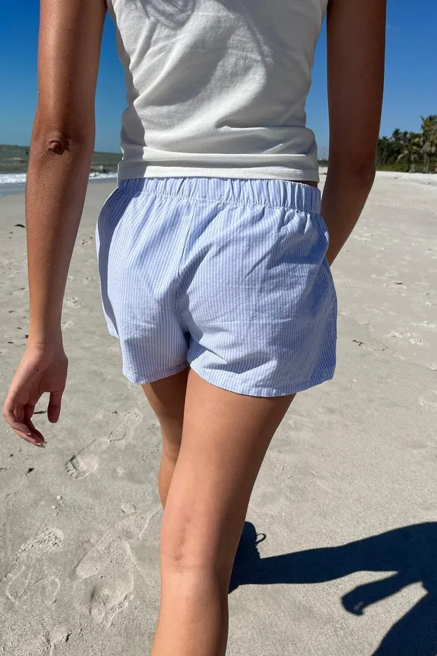 Keira Striped Boxer Shorts Blue Stripes Women Brandy Melville Stripes