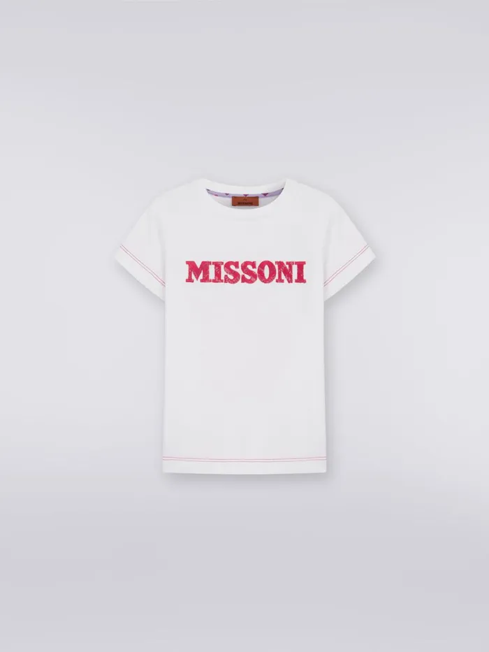 Kids Cotton TShirt With Sequins Logo Pink Missoni Clothing