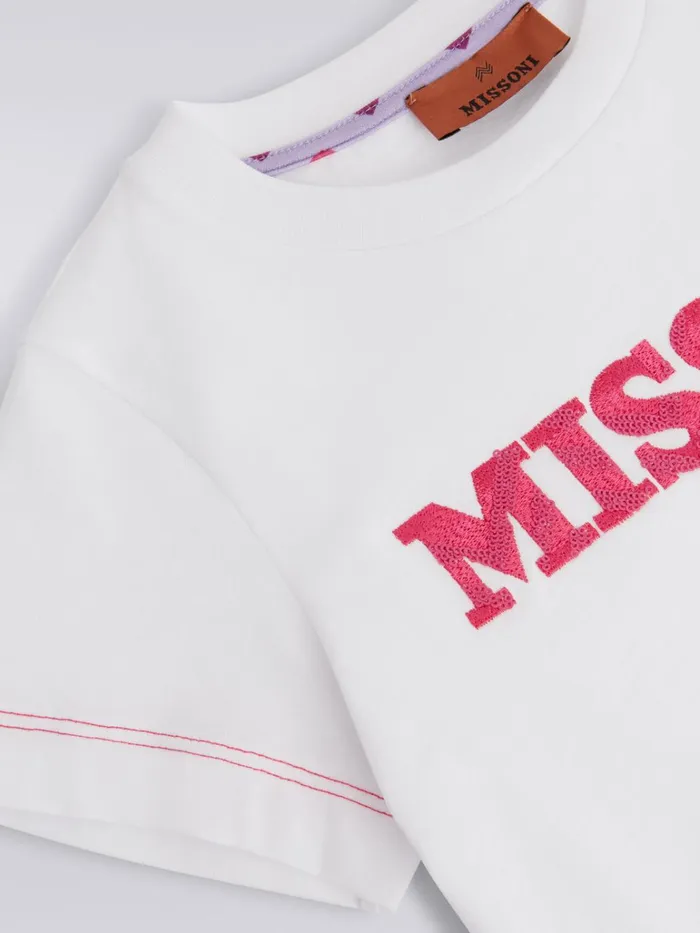 Kids Cotton TShirt With Sequins Logo Pink Missoni Clothing Kids Cotton TShirt With Sequins Logo Pink Missoni Clothing