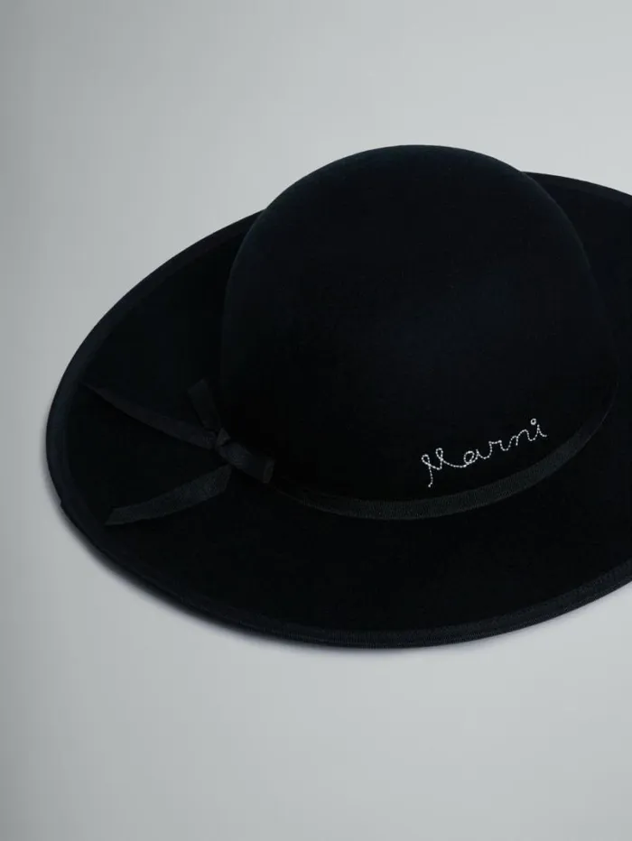 Kids Marni Black WideBrimmed Felt Hat