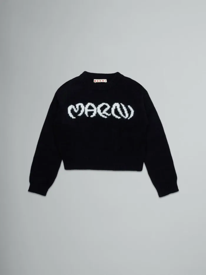 Kids Marni Black WoolBlend Pullover With Inlaid Logo