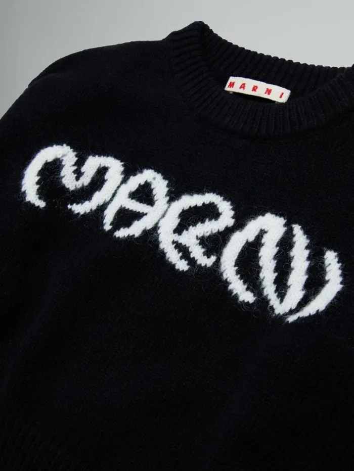 Kids Marni Black WoolBlend Pullover With Inlaid Logo