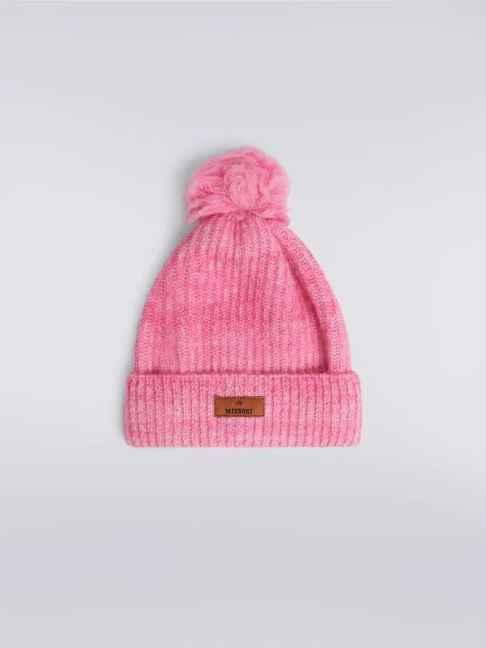 Kids Ribbed Mohair And Alpaca Blend Beanie With PomPom Pink Missoni Accessories