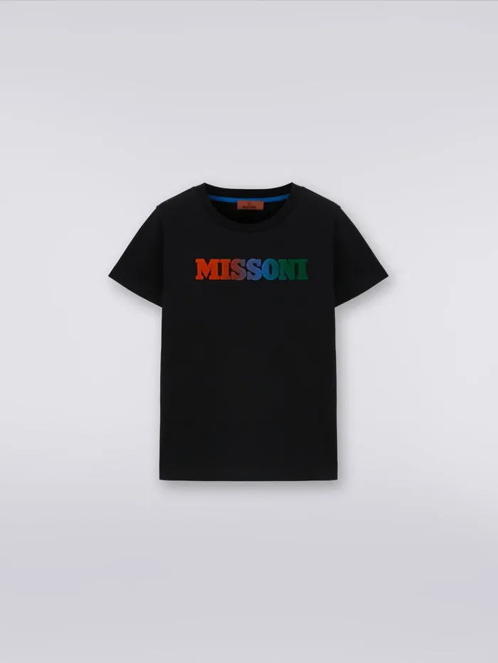 Kids ShortSleeved Cotton TShirt With Logo Black Missoni Clothing