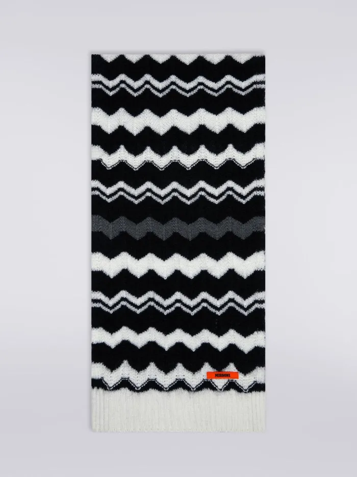 Kids Wool Zigzag Scarf Black and White Missoni Accessories
