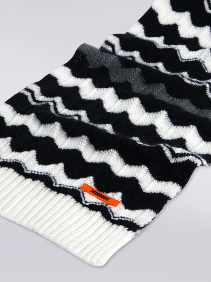 Kids Wool Zigzag Scarf Black and White Missoni Accessories Kids Wool Zigzag Scarf Black and White Missoni Accessories