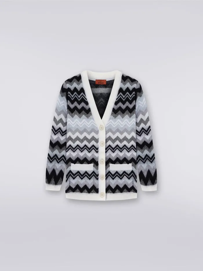 Kids Zigzag Wool Cardigan With Pockets Black and White Missoni Clothing
